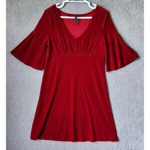 Vtg Old Navy Womens Sz M Short Flutter Sleeve Midi Empire Waist Dress Red Velvet